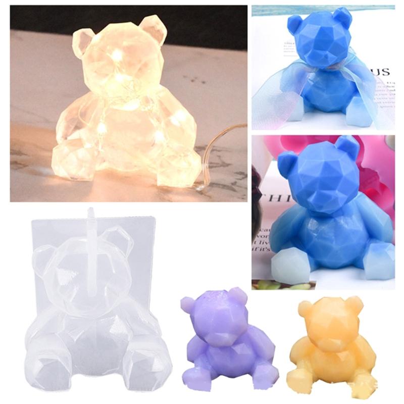 3D Geometry Little Bear Candle Decorative Ornament Silicone Mold Suitable for Epoxy Diy Crafts Jewelry Making Home Decor