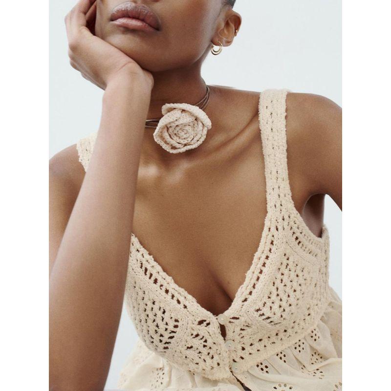 Za2024 Summer New Product Women's Clothes Easiest for Match Hollow-out Camisole Embroider Patchwork Knitting Tops 6427100 715