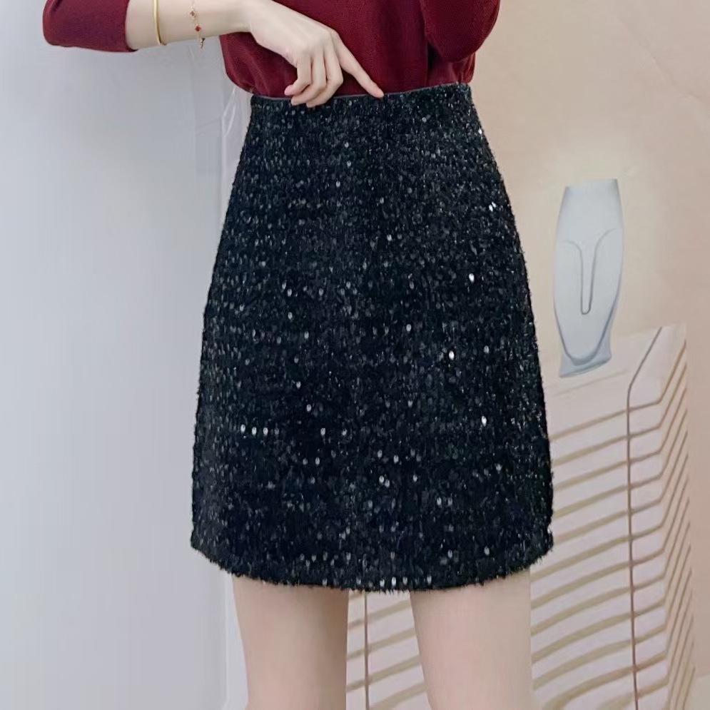 

Spring 2026 Women s Coco Style Sequin Skirt-Pants: Light Luxury, Trendy, Elegant, Heavy Work Design. M (90-108 jin) чёрный