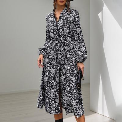 2025 New Autumn Women's Long-sleeved Printed Stand-up Collar Dress