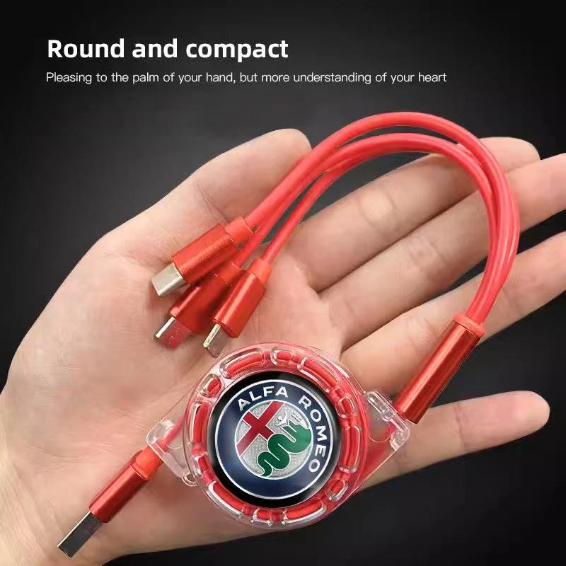 YFK1 3 In 1 Micro USB Type C Charging Cable Multi Charger For Alfa Romeo Giulietta Mito Giulia Stelvio Brera 147 156 159 Spider GT