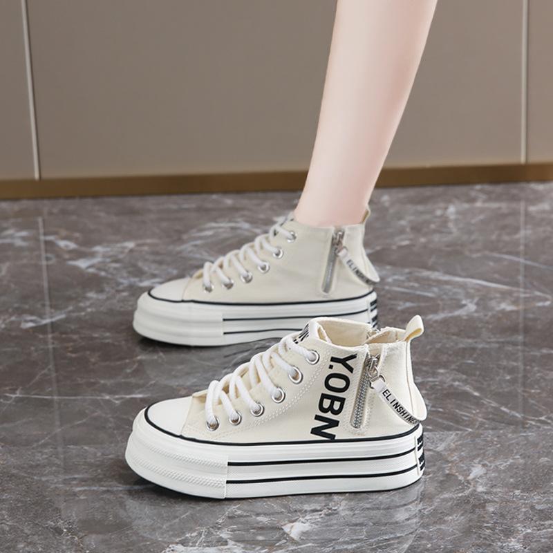 Spring Autumn Women Canvas Flat Shoes High Top Fashion Women Zipper Breathable Fabric Casual Canvas Sneakers Zapatos De Mujer