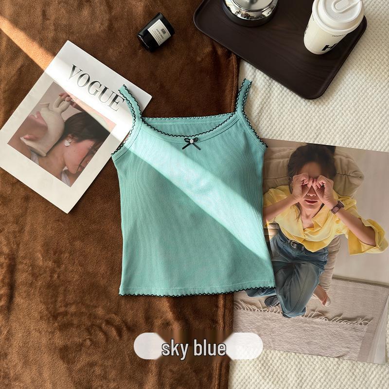 

Spicy Girl Bow Lace Trim Camisole with Built-in Padded Support for Women - Sleek Spring/Summer Bandeau One Size (80-125 jin) небесно-голубой
