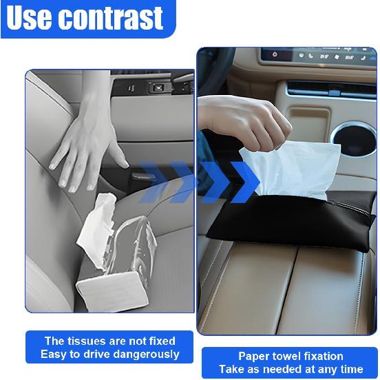 YoRise Car Tissue Holder, PU Leather Car Napkin Holder with Adjustable Strap, Center Console Tissues Box Cover, Sun Visor Organizer Keep Auto Tidy,