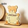 Baby Shower Gift for Newborn Wooden Birth Announcement Sign, Cute Bear Hello World Welcome Sign Statistics Memory Board with Stand, Name Plaques Photo