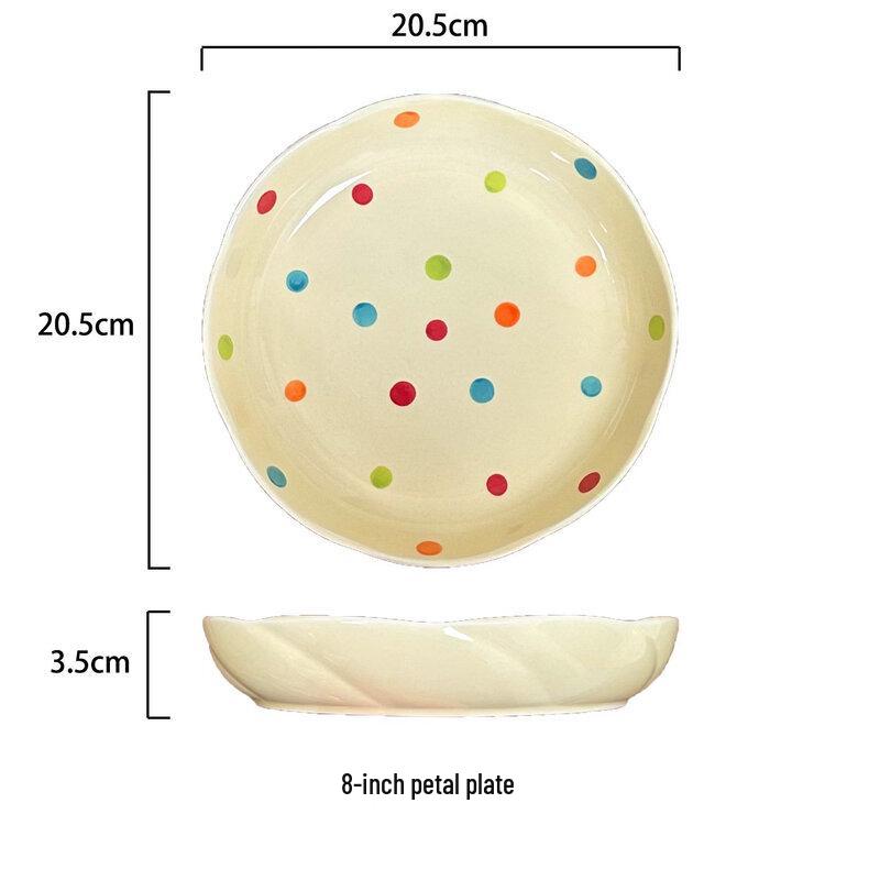 Abay Cream Polka Dot 8-Inch Petal Ceramic Dinner Plate