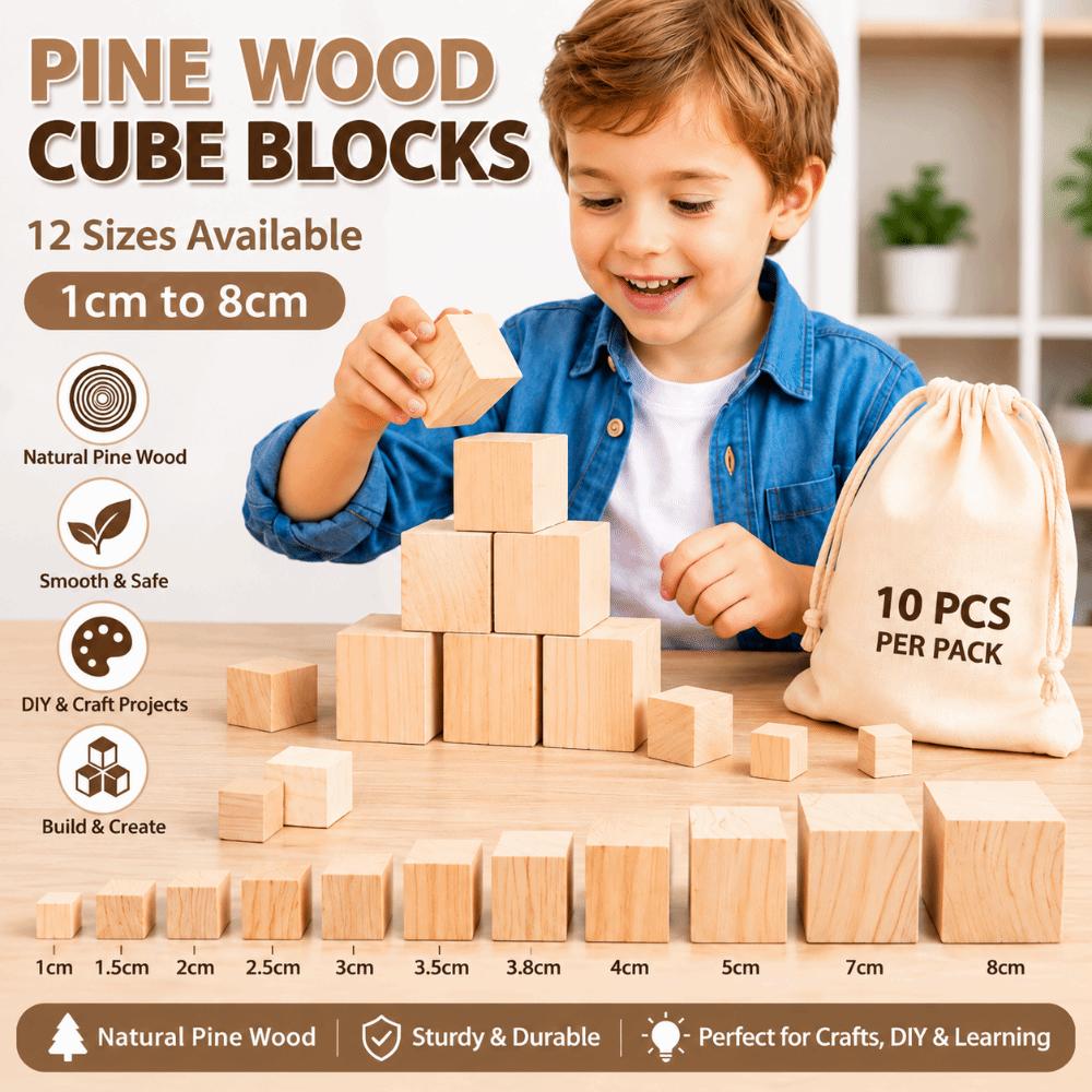 10pcs Natural Wooden Cube Unfinished Blank Handmade Material Kids Toy Wooden Square Block