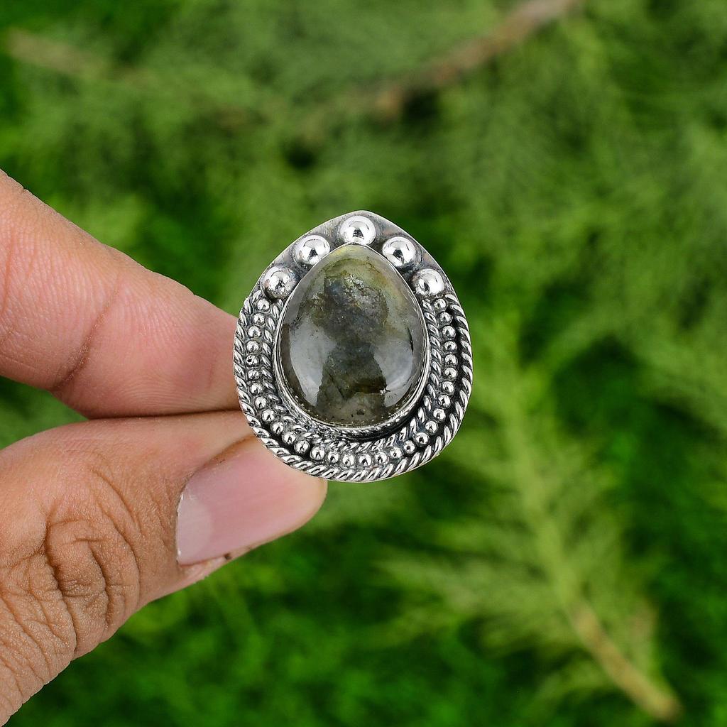 Pear Labradorite Stone Wedding Trendy Sister Ring Jewelry 925 Sterling Silver