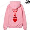 Couple Hoodies Valentines Day Matching Outfits King and Queen Printed Couple Hoodies Boyfriend Girlfriend Fleece Sweatshirts Top