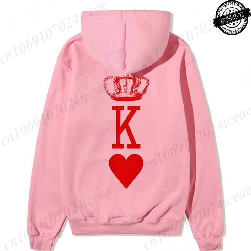 Couple Hoodies Valentines Day Matching Outfits King and Queen Printed Couple Hoodies Boyfriend Girlfriend Fleece Sweatshirts Top