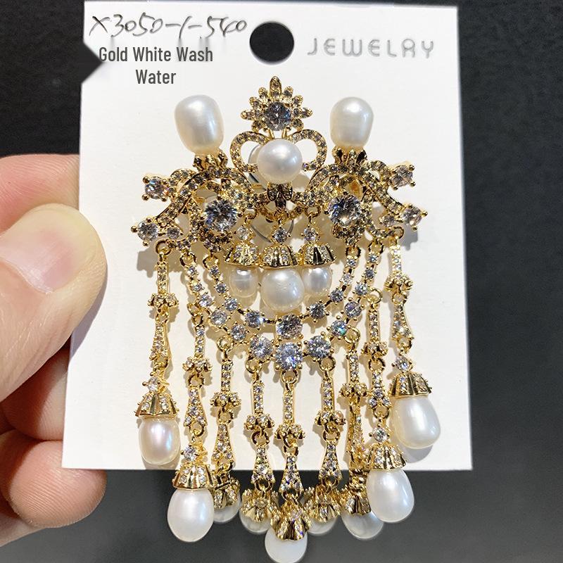 Bo Xin Yun Elegant Pearl Tassel Crown Brooch - Luxury Women s Accessory