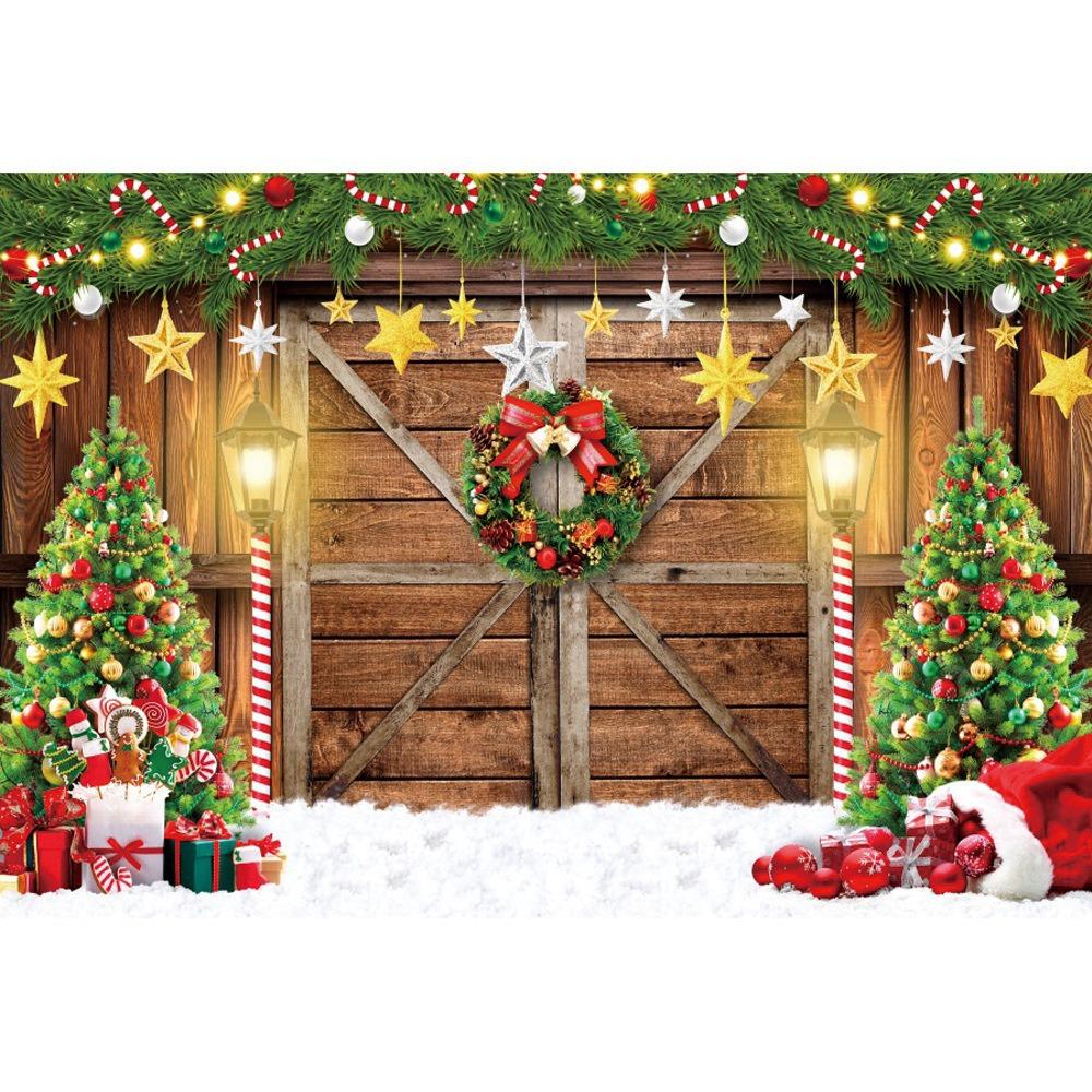 Christmas Snow Barn Door Family Party Holiday Birthday Party Photography Background Hanging Cloth