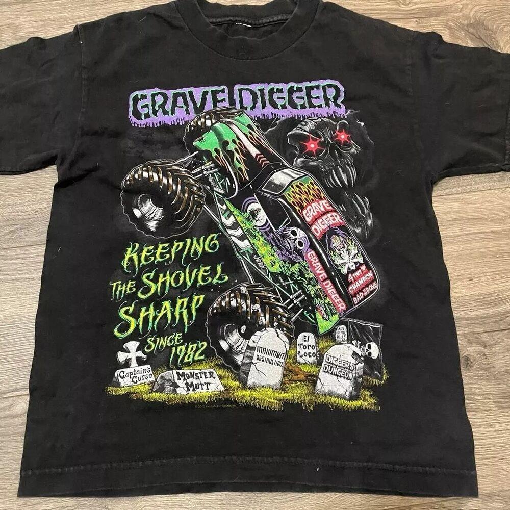 2010 Grave Digger Монстр-трак Унисекс Футболка Черная Короткий рукав Репринт S-5XL Унисекс Футболка S