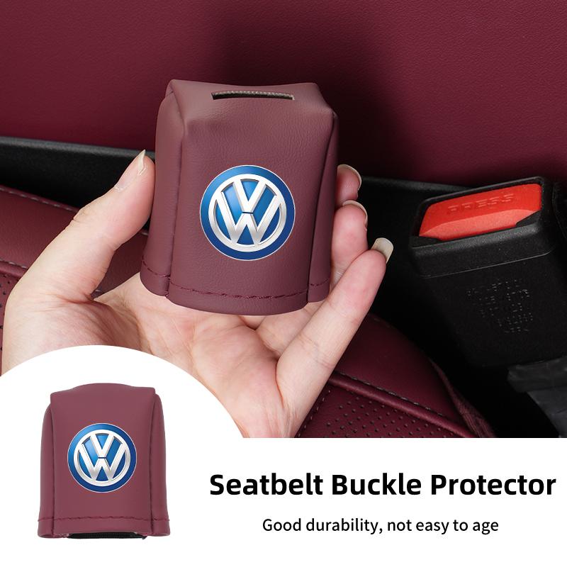 Car Front Fully Wrapped Leather Seatbelt Base Cover Buckle Protector For VW Scirocco Jetta Beetle Golf Passat Polo Tiguan Sharan Zk0