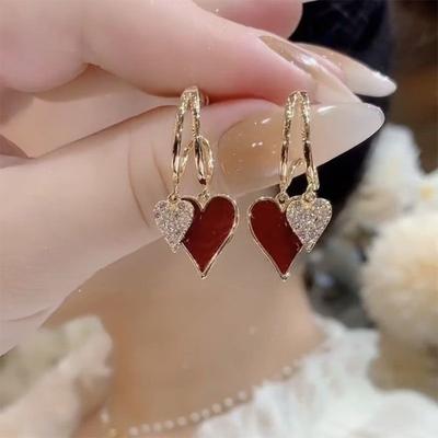 Love Heart Dangle Earrings Women Rhinestone Heart Drop Earrings Sparkling Earrings Valentine's Day Anniversary Gift for Her