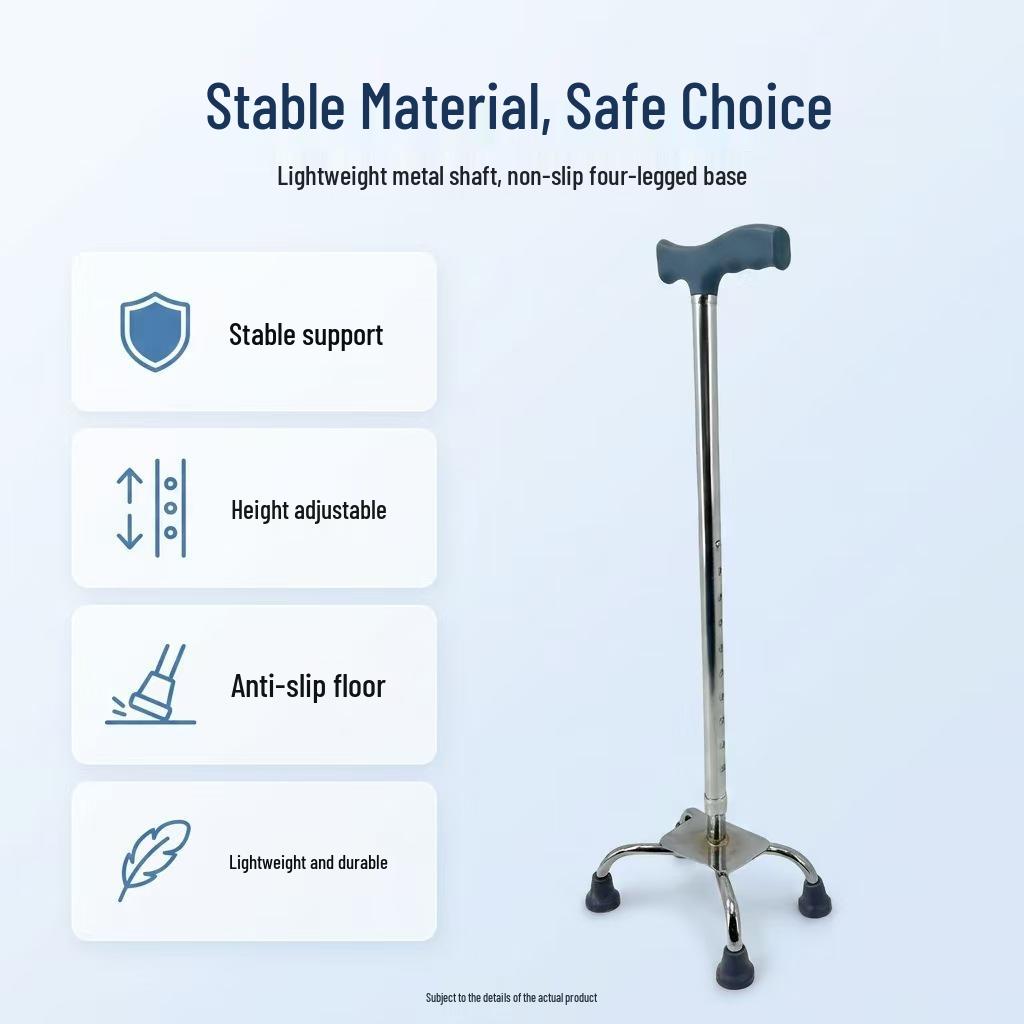 Stable Non-Slip Four-Legged Adjustable Lightweight Aluminum Walking Cane for Elderly