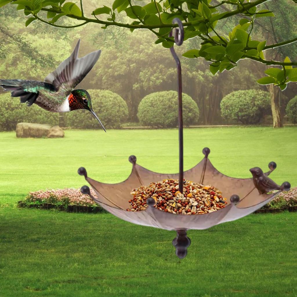 Umbrella Shaped Outdoor Hanging Bird Feeder Hummingbird Food Tray Garden Decor Wild Bird Feeding Station For Backyard Balcony