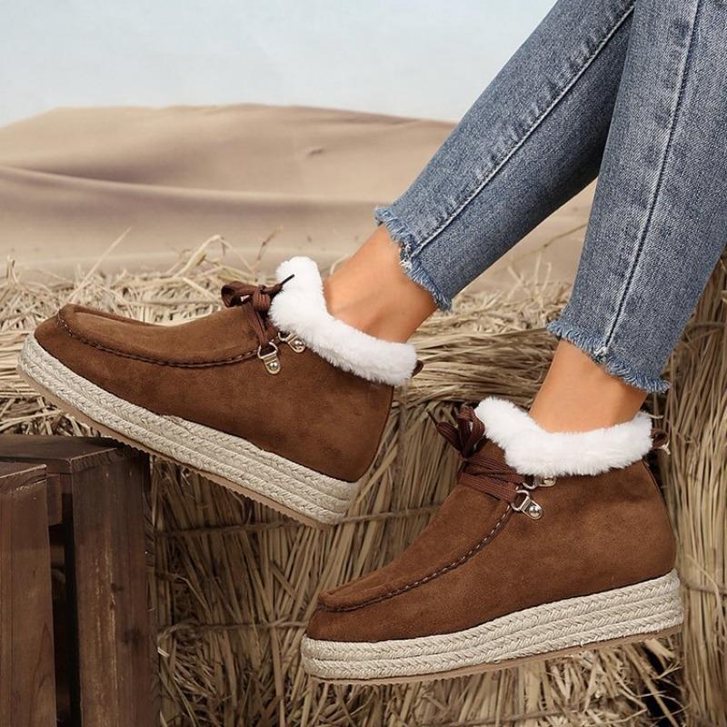 Large size snow boots for women's autumn and winter new wind velvet thickened warm hemp rope bottom short boots for women