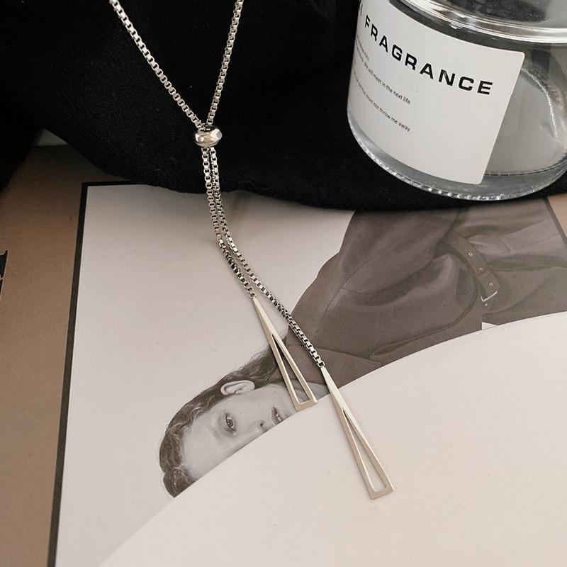 Geometric Triangle Adjustable Long Sweater Chain for Women, Minimalist Style Alloy Pendant Necklace Fashion Jewelry серебряный