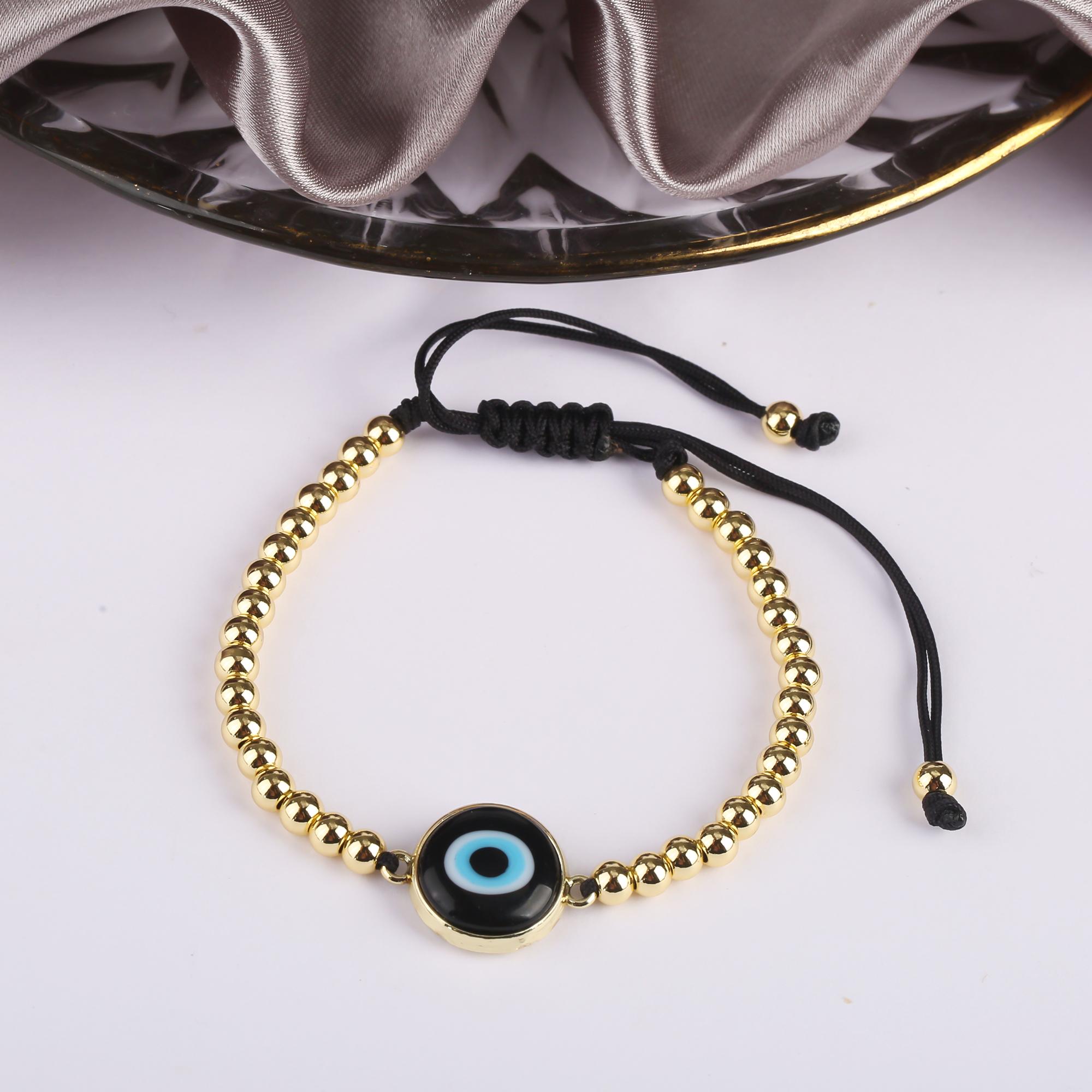 

10 Colors Gold Plated Copper Beads Braided Evil Eyes Glaze Luxury Bracelet for Woman Girl Fashion Ward Off Evil Zircon