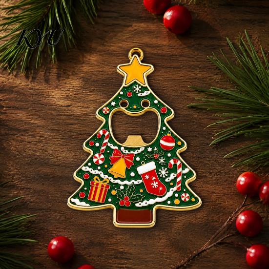 Reusable Manual Bottle Opener Christmas Tree Opener, Metal Beer Cap with Magnet Festive Home Bar Accessory Fridge Sticker, Holiday Kitchen Decor,
