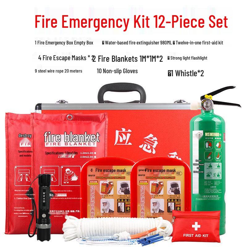 OLOMM Fire Emergency First Aid & Rescue Kit 2-Person 12-Piece Kit