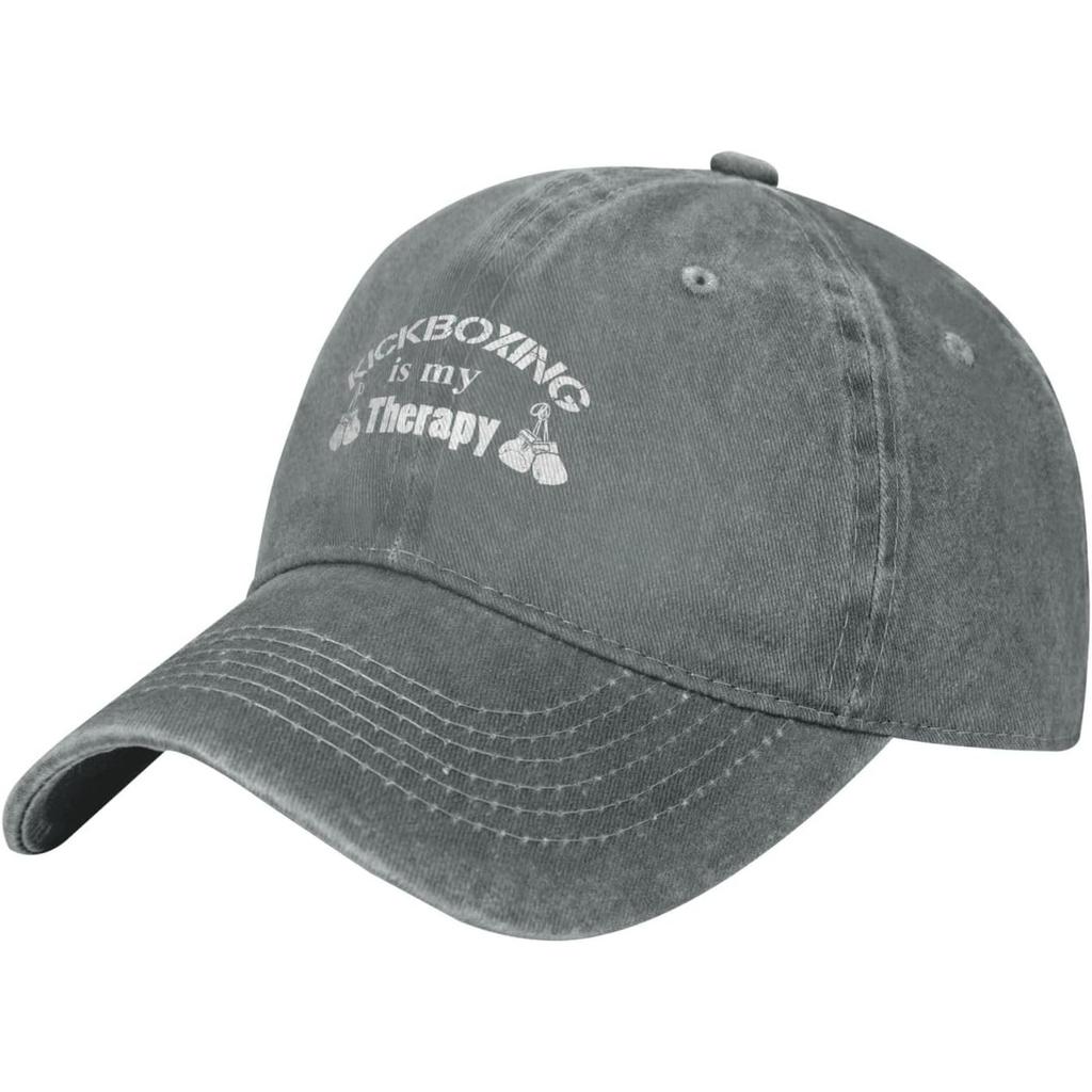 Kickboxing Therapy Washed Denim Baseball Cap Breathable Dad Hat for Unisex Women