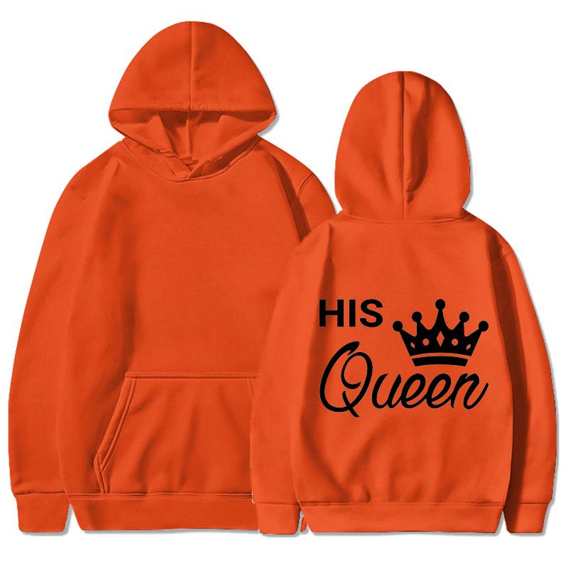Nya Alla hjärtans dag Hans drottning och Hennes kung Tryckta Huvtröjor Män/Kvinnor Par Sweatshirts Ledig Huvtröja Personlighet Pullover
