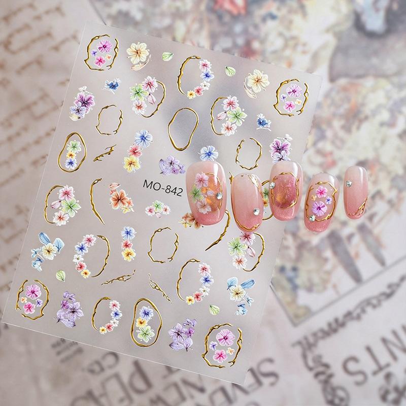 1pc Floral Nail Stickers Decals Gold Foil Flower Self-Adhesive Nail Stickers For DIY Manicure Salon Decor