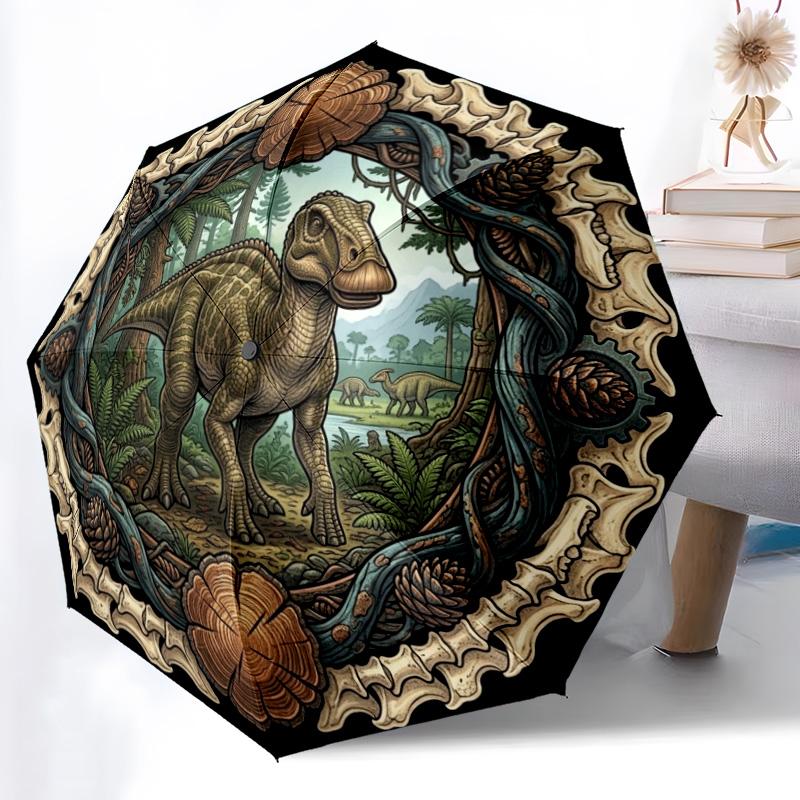 Prehistoric Dinosaur Forest Scene pattern umbrella, portable and foldable design, 8 ribs, a casual accessory for friend's birthday gifts.