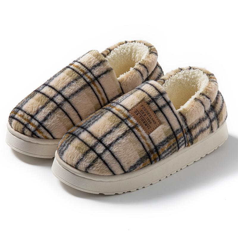 Shi Home Cotton Shoes Bag and Winter Indoor Household Warm Shoes Couple Platform Comfortable Fleece Shoes