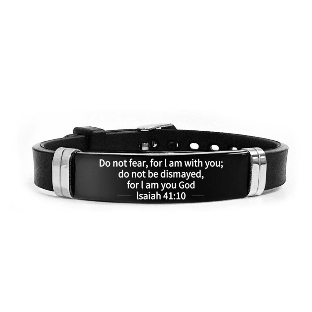 

Black Stainless Steel Bible Verse Bracelet Adjustable Wristband Christian Faith Bracelet Silicone Material