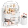 Cream-Style Makeup Storage Box: Dustproof Flip Lid Organizer with Drawer & Brush Holder