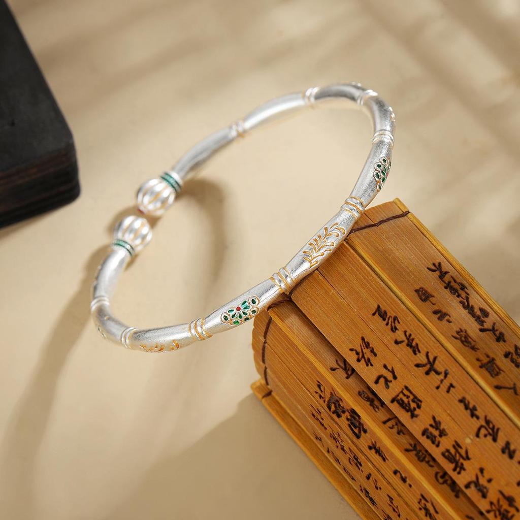 Gilt Cloisonné Lotus & Bamboo Pumpkin Head Bangle: Elegant Ancient Charm and Luxurious Style