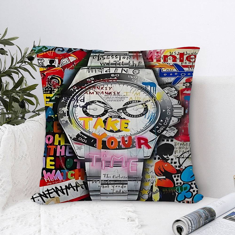 Time Is Money Watch Street Graffiti Pillow Cover Design Cushion Cover Decor Holiday Decorati