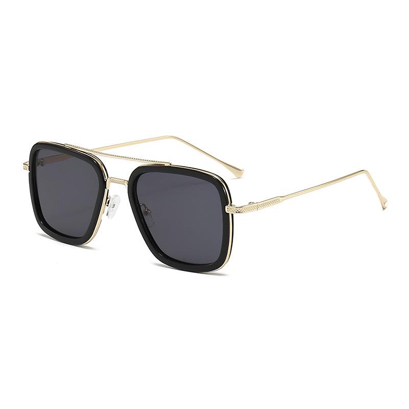 Trendy Unisex Double Beam Metal Square Frame Sunglasses for European American Fashion