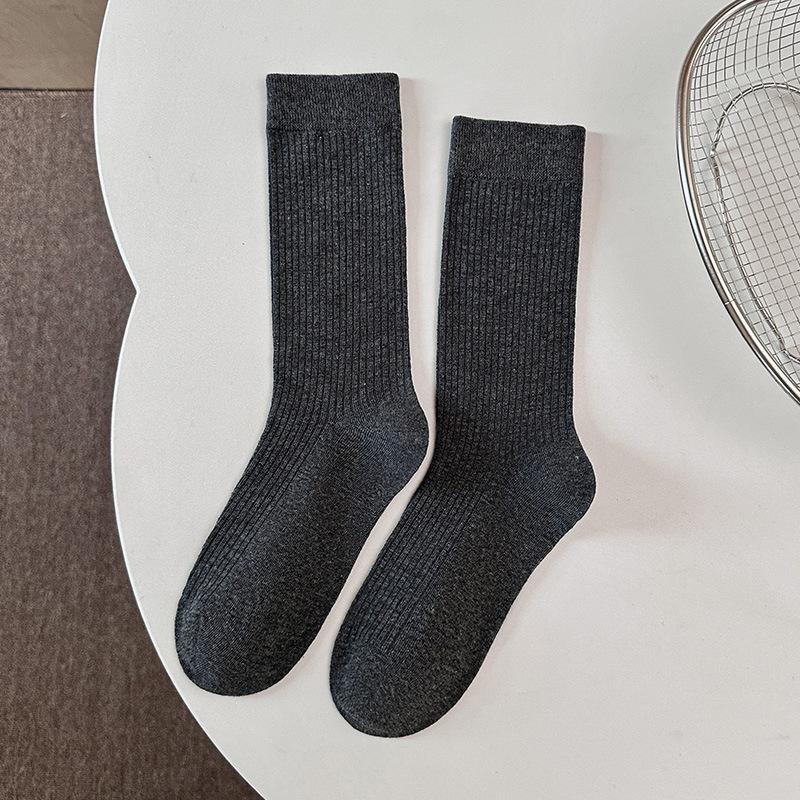 Ankela Red Socks for Women, Spring and Autumn, Mid-calf Socks, Cotton, Wine Red, Dark Red, Slender Long Socks