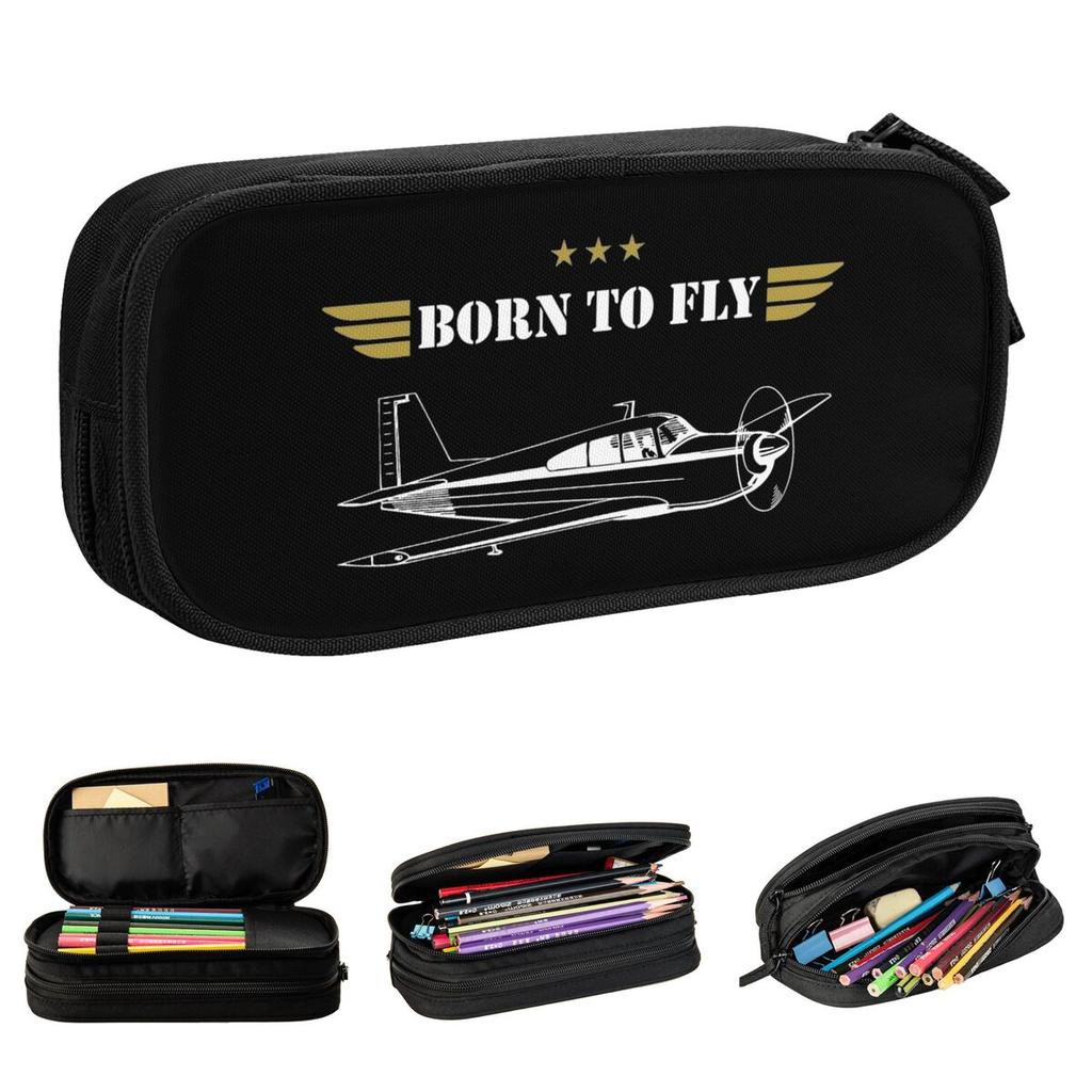 Born To Fly Single Airplane Pencil Cases Aviation Airport Pencilcases Pen Holder Bag School Supplies Cosmetic Stationery