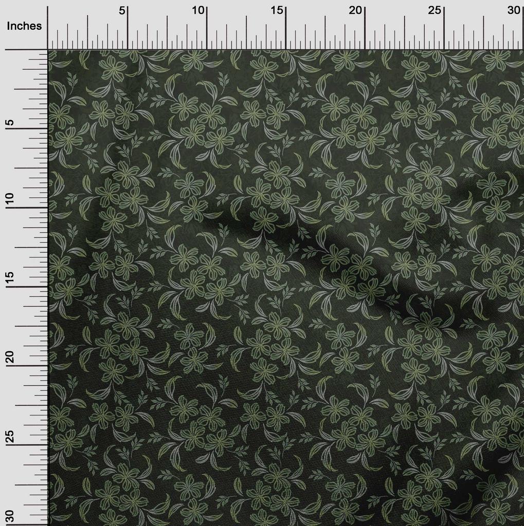 oneOone Cotton Flex Green Fabric Dotted Floral Sewing Material Print Fabric By The Yard 40 Inch