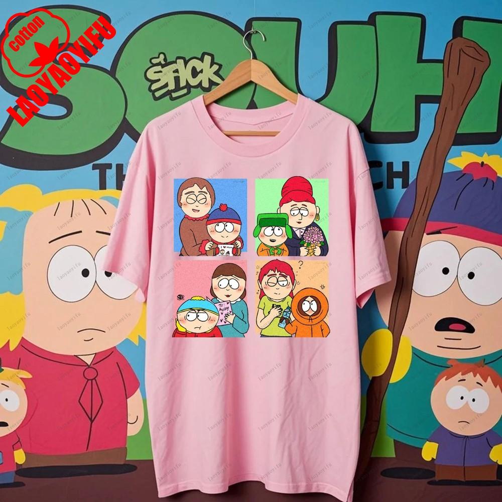South Parks kleiner fetter Junge Cartman Süßes Cartoon Gedrucktes T-Shirt Shirt Humorvolle Streetwear Unisex Sommer Rundhals Kurzärmlig