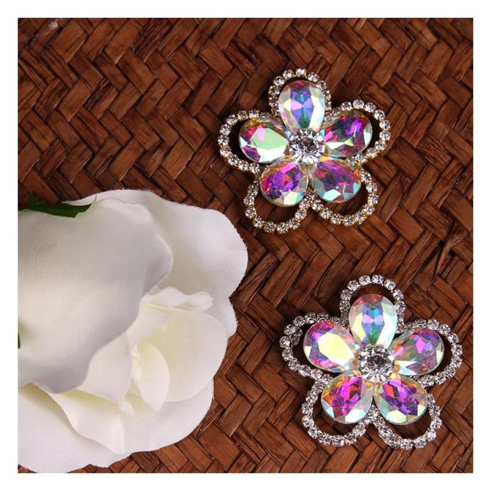 4 pcs Flower Crystal AB Rhinestones Shank Buttons Gold Silver Coat Button Sewing Crafts