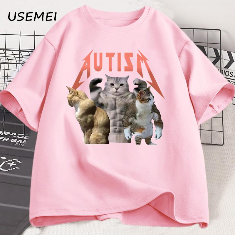 Funny Cat Autism T-shirt Men Women Cotton Short Sleeve Tshirt Unisex Streetwear Grpahic Tees Printed Oversized Male Clothes Tops