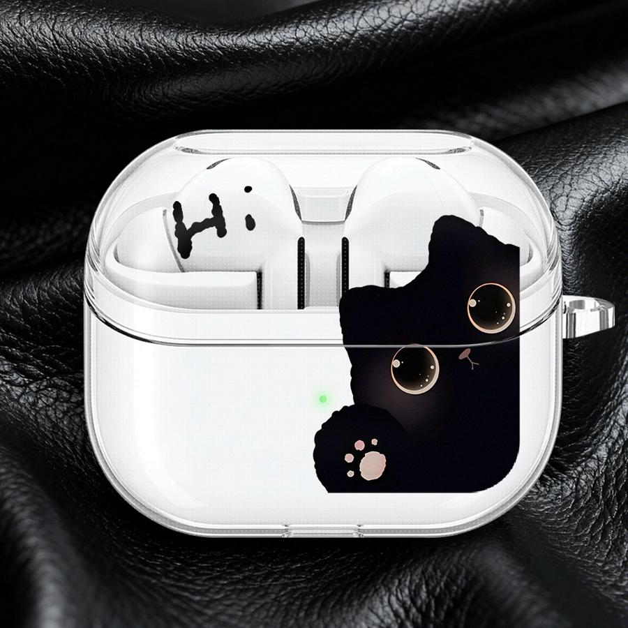 Case For Samsung Galaxy Buds 2 Live 4 Pro 2Pro 3Pro 3 FE 4Pro Clear Earphone Cases Cover With Hook Hello Cute Cat