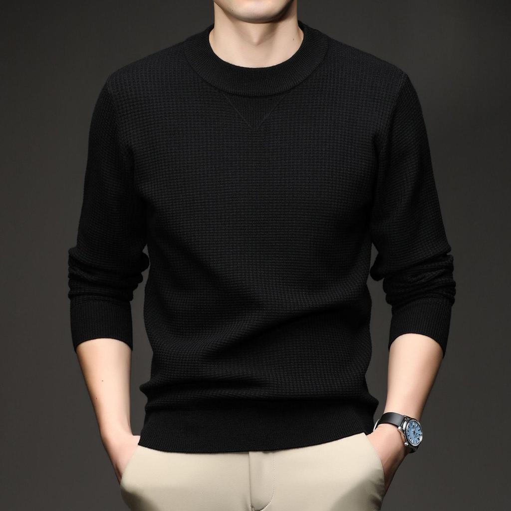 Men's Douyin Bestseller Autumn/Winter Knitwear: Trendy Round Neck Solid Color Jacquard Thick Sweater