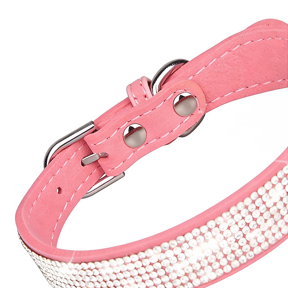 New Shiny Rhinestone Pet Collar, Soft Microfiber Adjustable Collar for Small Medium Dogs & Cats, Lightweight Walking Collar