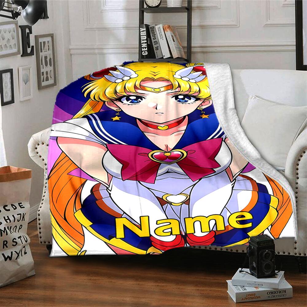 Custom Name Sailor Moon Theme Printed Blanket - Perfect for Couch, Bed, Travel & Outdoor Use | Machine Washable, Cozy & Durable.