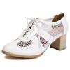 2025 Leisure Women Pumps Round Toe Block Heels 5.5cm Lace Up Breathable Mesh Mixed Big Size 41 42 43 Soft Daily Shoes