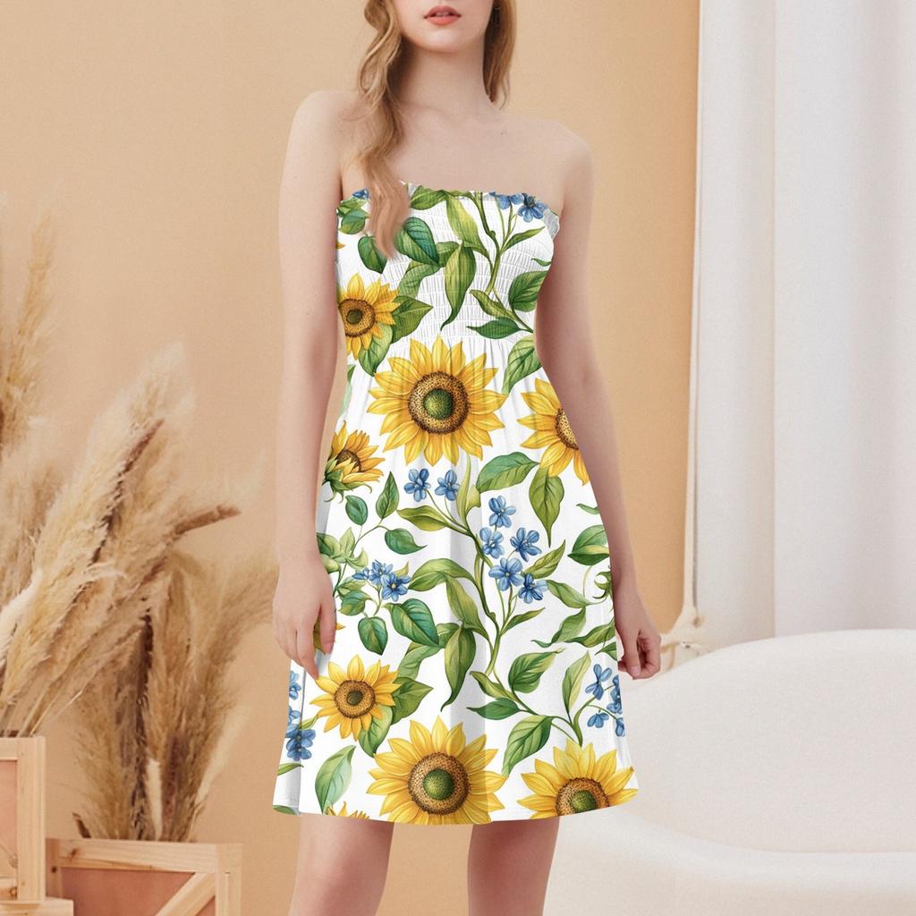 Fashionable Women's Casual Tube Top Print Sleeveless Dress