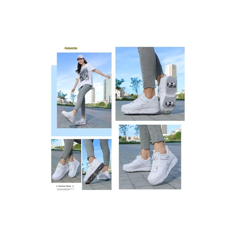 [mxcgzl] Roller Shoes, Dial Closure, 4-Wheel, for Children, Adults, Girls, Boys, Ladies, Detachable, Simple Roller Skates, Black, White, Purple, Gift,