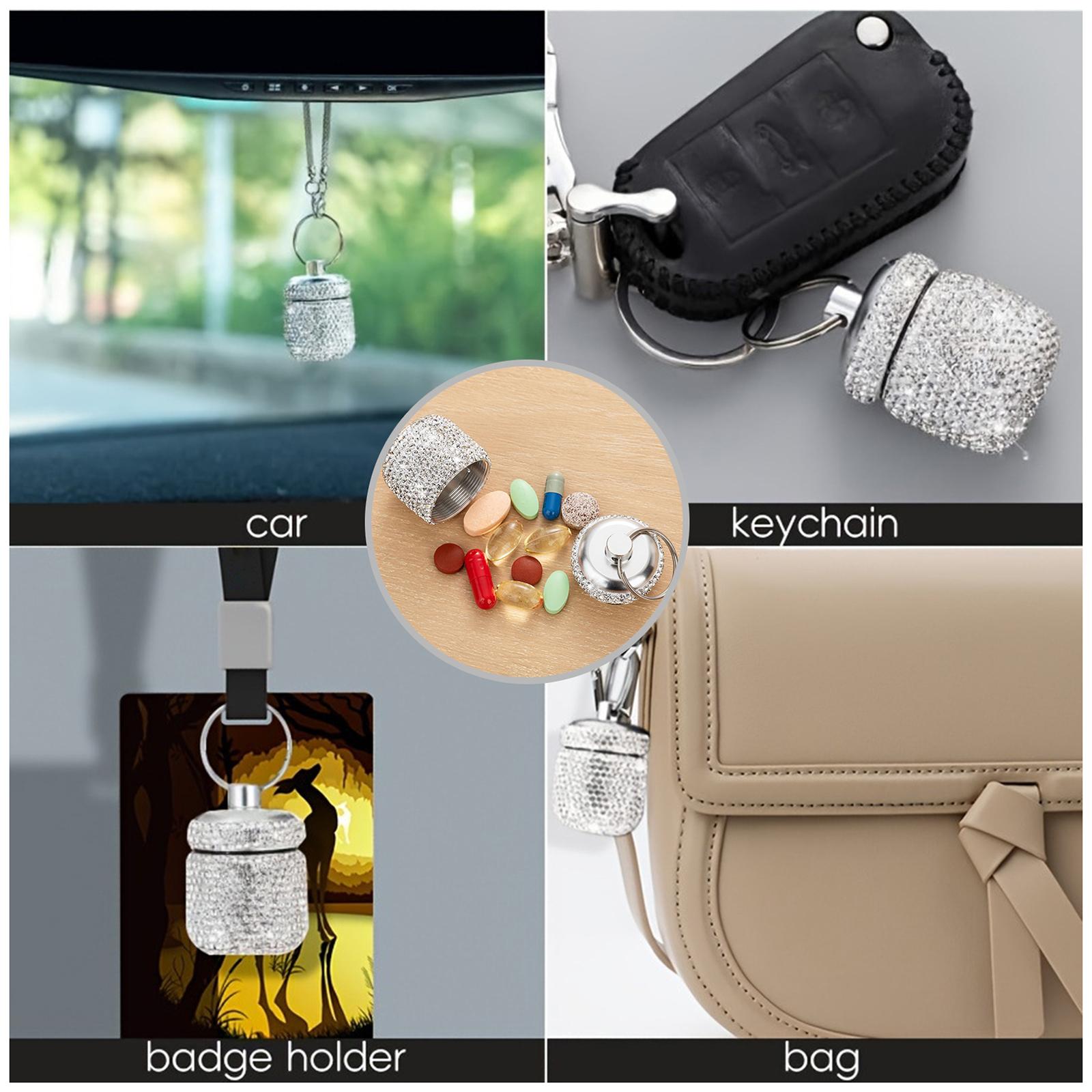 

Portable Diamond Pills Case Keychain Waterproof Pills Container Small Box Pendant for Travel and Outdoor Activities темно-синього кольору